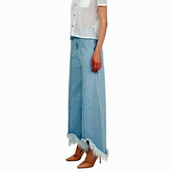 Ksenia Schnaider Wide Leg Frayed Hem Jeans XS NWOT - Picture 5 of 7